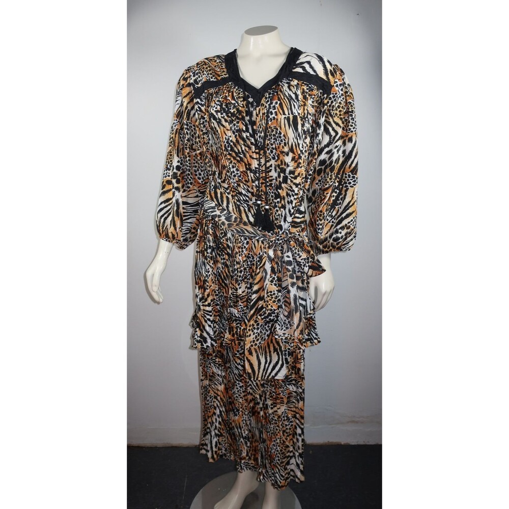 VTG Diane Freis Animal Print Cheetah Dress 3 Pc Set Blouse Skirt Georgette L/XL - Picture 13 of 16